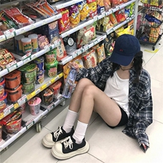 TC621-P45复古长袖格子衬衫女设计感宽松小众百搭翻领衬衣，女装衬衫，星座617A-2