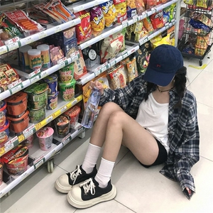 TC621-P45复古长袖格子衬衫女设计感宽松小众百搭翻领衬衣图片