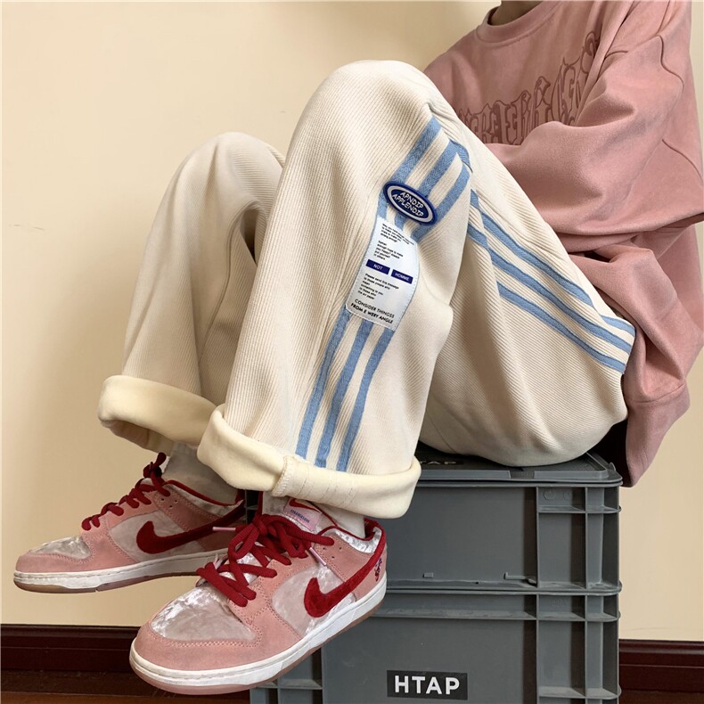 冬季加绒加厚欧棉绒条纹贴标休闲裤M~5XL XZ604-KG50-P65控78图片