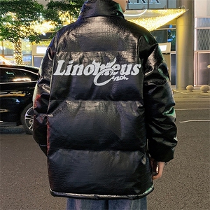 港风直播抖音高品质宽松男羽绒棉加厚PU皮棉衣外套M1504P90图片