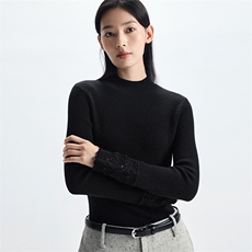 2025年秋季长袖休闲时尚百搭通勤手袖钩花套衫，女装羊绒衫，致织羊绒