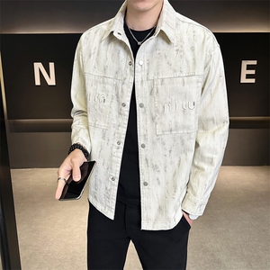 夹克字母刺绣牛仔衬衫 翻领牛仔男外套A329-N9536-P105图片
