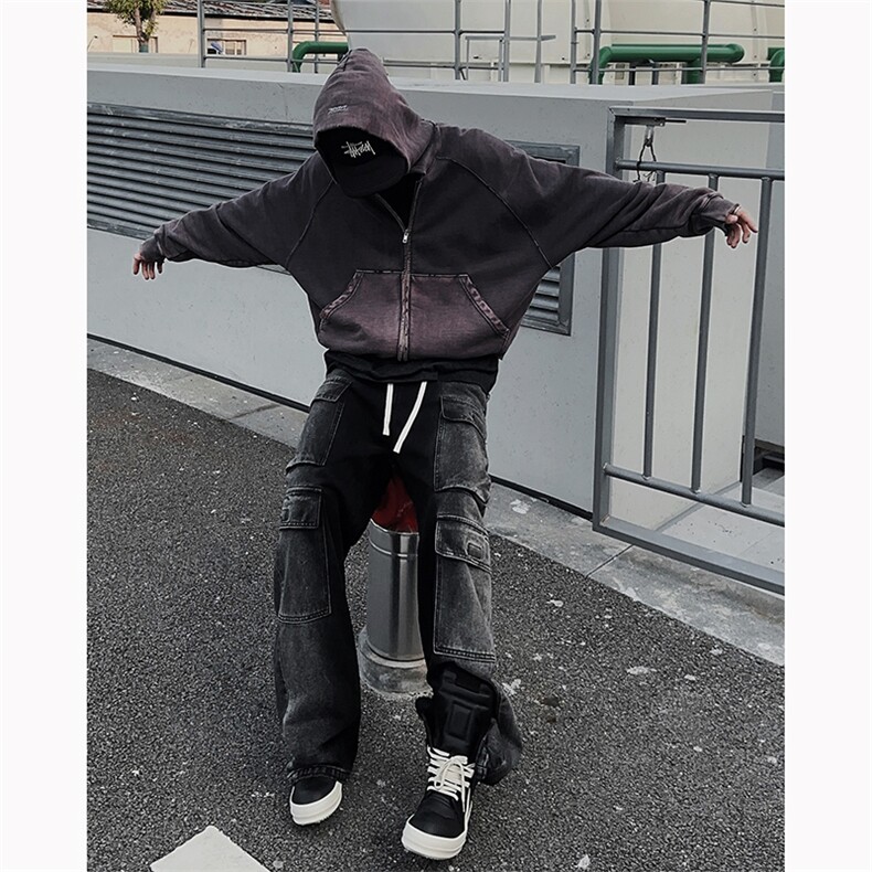 B221 美式ins高街暗黑小众渐变色宽松工装牛仔裤LK23143-P80控108图片