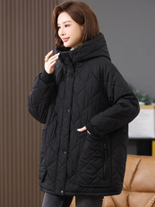 2025冬季时尚休闲夹棉加厚保暖舒适中长款棉服，女装棉衣/棉服，独衣靓