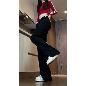 现货 秋冬黄泥开叉毛边宽松牛仔裤女设计感微喇休闲裤男K5803-P55图片