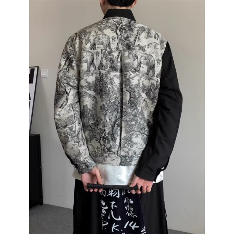 假两件连帽皮衣外套男潮高级感底特律夹克痞帅短款棒球服,男装皮衣,星座506A