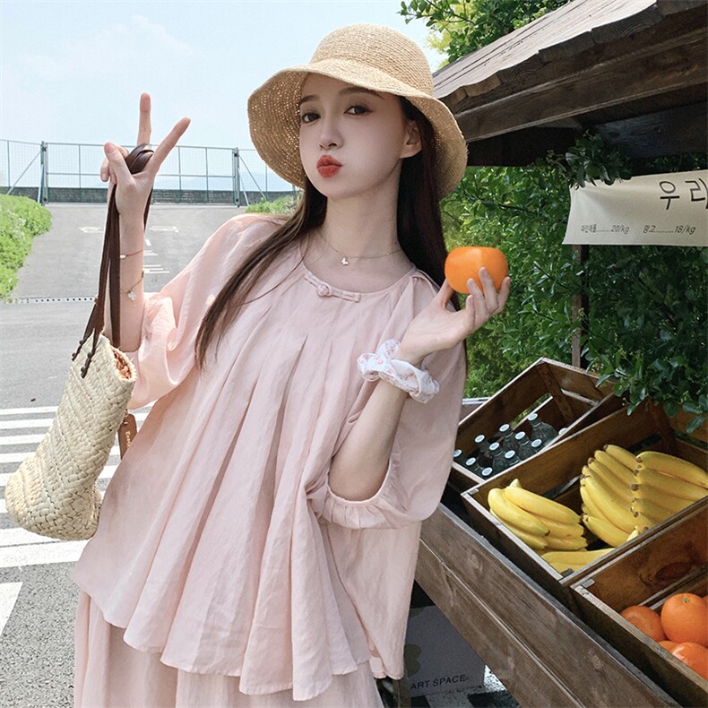 粉色新中式国风禅意套装裙女夏两件套清冷感冷淡系流行小众不撞款,女装套装/套裙,浙宝276（原081）