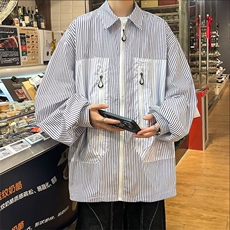 夹克男韩版潮流条纹拉链高街帅2023春秋新款ins宽松外套W4779-P50，男装夹克，星座412-3