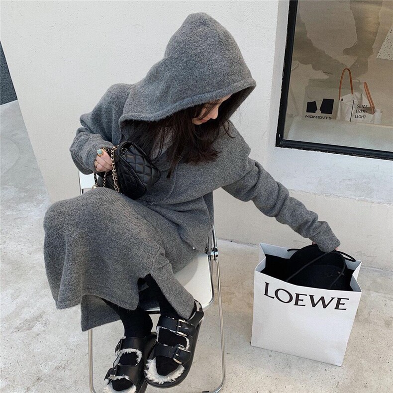 连帽针织开衫套装，女装职业装，XTZ style