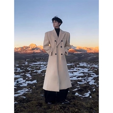 现货~戗驳领收腰垫肩毛呢大衣过膝长款风衣外套Y963-P125，男装风衣，星座1004-3