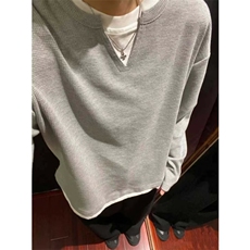 假两件V领卫衣男款美式复古重磅潮牌长袖T恤冬WLT3048-P32加绒42，男装T恤，星座1008