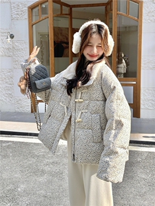 撞色短款小香风碎花羽绒服2025新款女冬独特漂亮毛绒领派克服外套图片