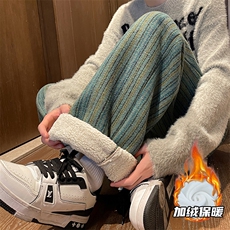 8XL-M特大码呢料加绒裤男新年裤条纹卫裤休闲基础款K948P60加绒70，男装休闲裤，电商D206-1
