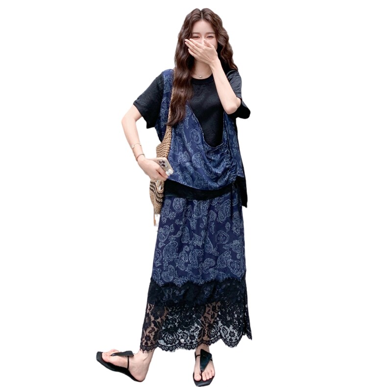 时尚套装连衣裙洋气短袖减龄吊带长款夏装裙子休闲显瘦气质牛仔,女装套装/套裙,2C259