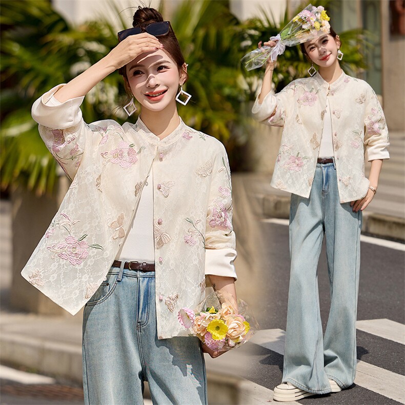 新中式国风刺绣外套女春秋轻奢高级感小个子减龄小香风防晒衣上衣，女装短外套，依如秀(原杭风阁)