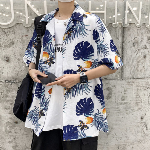 21年夏新款花衬衫宽松落肩港风西装领衬衫男DS-A160-1-CS303-P35,男装衬衫,电商C323-1