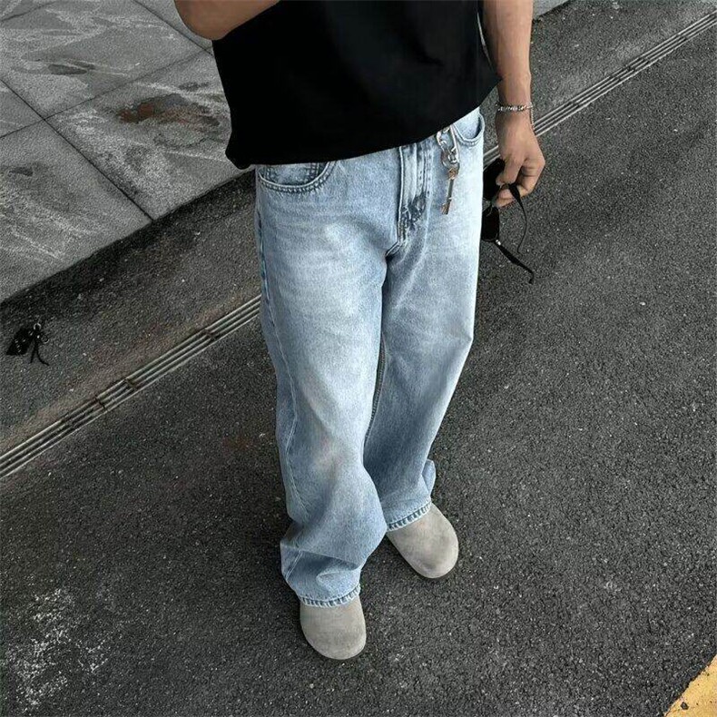 牛仔裤男春夏水洗复古潮牌vibe裤子美式高街阔腿直筒裤T16833-p43,男装牛仔裤,星座1008