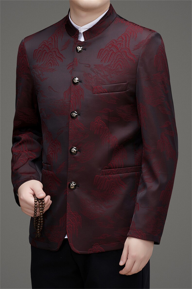 新款高品质中山装西服外套男士中老年风新中式休闲西服唐装,男装西服,钱塘723
