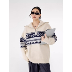 1506-1/MM2741/P62美式复古费提花半拉链高领针织衫男女宽松休闲，男装针织衫/毛衣，星座1506-1