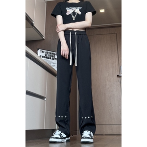 美式高街 hiphop冰丝铆钉微喇休闲裤货号K2425P55图片