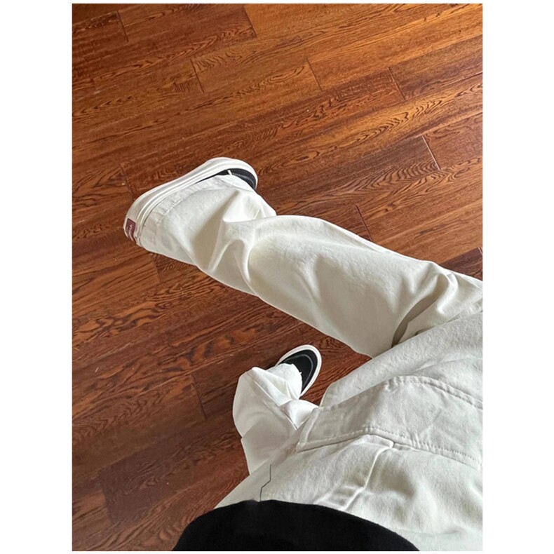 复古米白色多口袋工装裤男女阔腿褶皱伞兵裤直筒裤子KX801,男装工装外套,星座1116A（原606A-3）