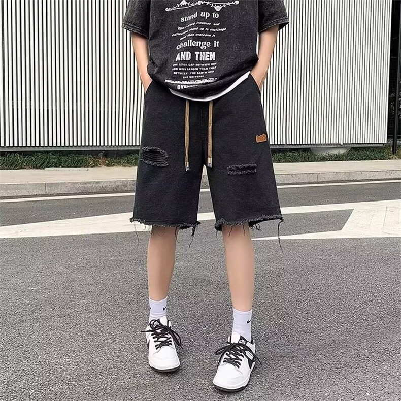 破洞牛仔裤男韩版潮流痞子帅高街2024夏季新款ins五分裤RK285-P35图片