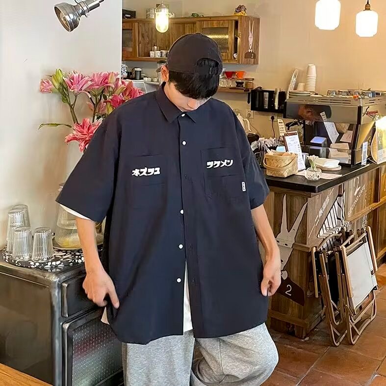 纯色夏季日常五分袖宽松型潮流气质潮百搭衬衫新款男青春流行原宿,男装T恤,星座506A