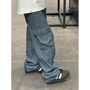 DN0081-P65早秋水洗阔腿拖地长裤潮牌宽松休闲裤-网图现货图片
