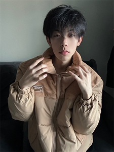 A294-P98 冬季棉服外套情侣男女灯芯拼接外套棉服立领上衣图片