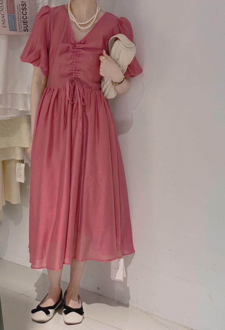 抽绳连衣裙，女装连衣裙，驿谷