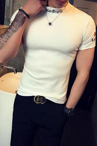 夏季新款短袖t恤流夜店印花体恤衫修身男衣服A313-TX16-P35图片