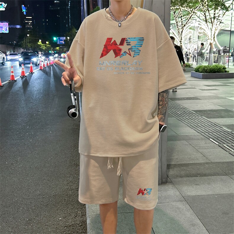 套装！ 华夫格套装短袖T恤短裤男 TZ227-特P 38图片