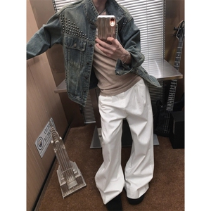 GC0592-P70秋冬牛仔外套男女宽松百搭重工铆钉做旧慵懒休闲夹克图片