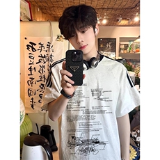 夏季美式高街重磅纯棉三条杠织带撞色男女短袖T恤ZD505-特P30，男装T恤，电商A486