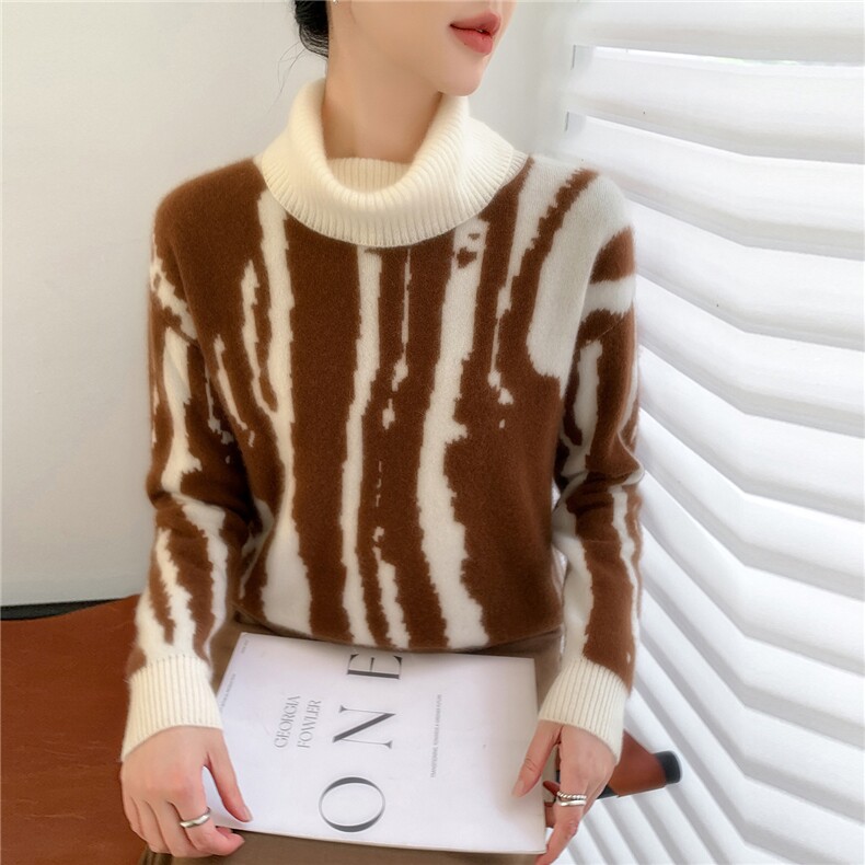 2025年新款12针拼色空气高领翻领，女装羊绒衫，百越羊绒