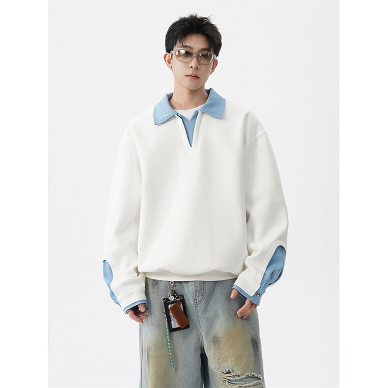 8XL-M美式拼接新款翻领高级感衬衫领运动上衣长袖卫衣男WY26P68，男装衬衫，电商D206-1