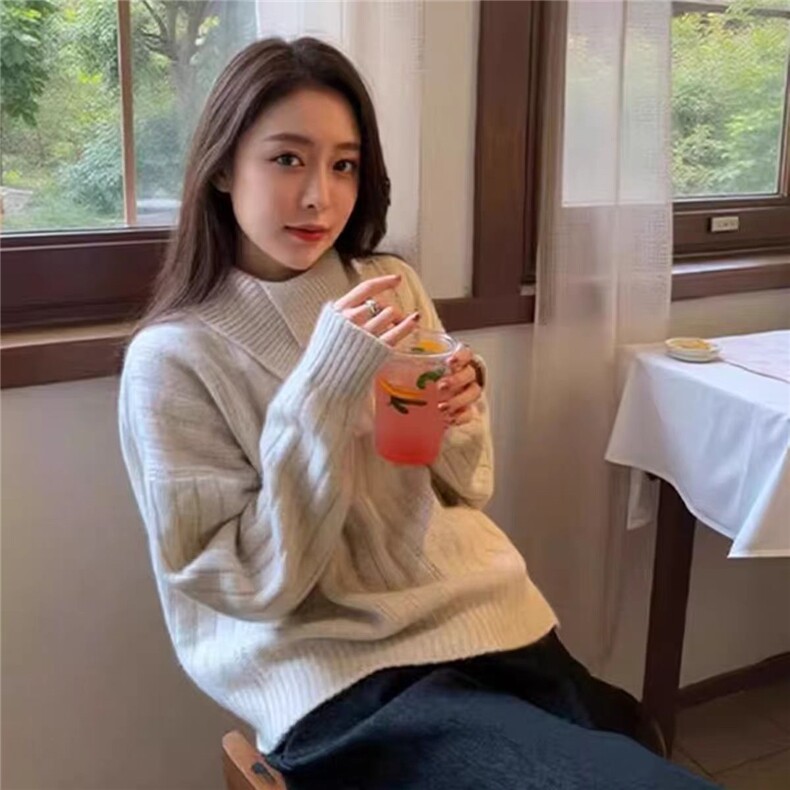 2025秋冬新款百搭时尚简约高翻领加厚针织衫，女装针织衫/毛衣，秀阁羊绒