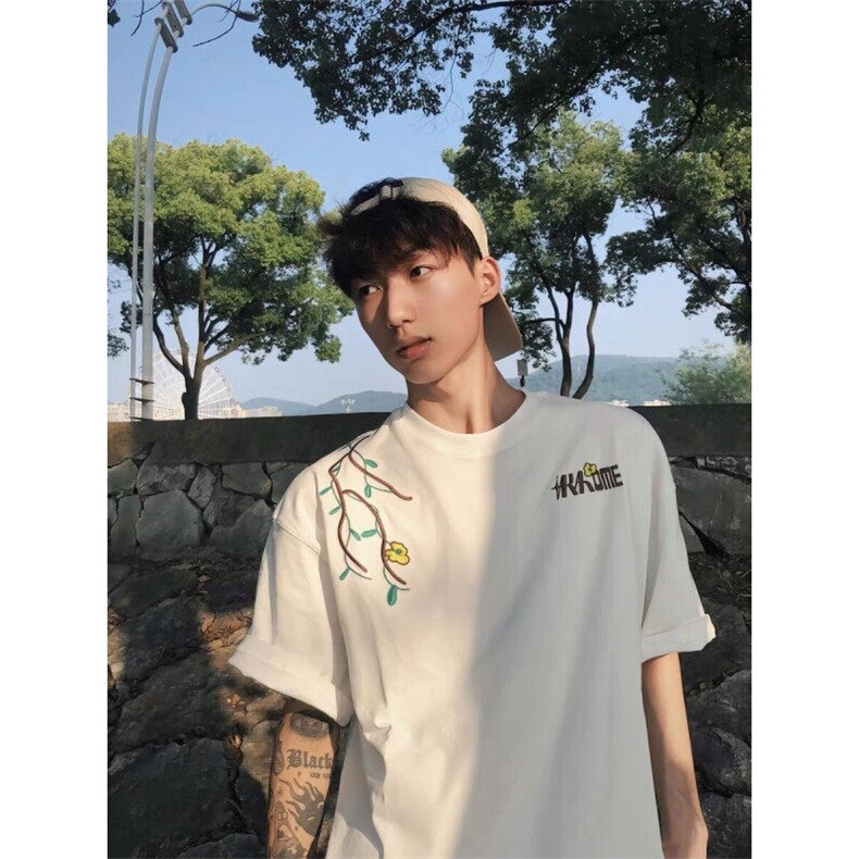 夏季新款港风美式刺绣设计感套头圆领短袖T恤男女ZX467-P33,男装T恤,星座313A(原308A-2)