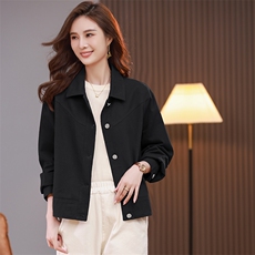 时尚休闲翻领短外套女春秋2024新款洋气宽松百搭中年妈妈夹克上衣，女装短外套，文熹诺