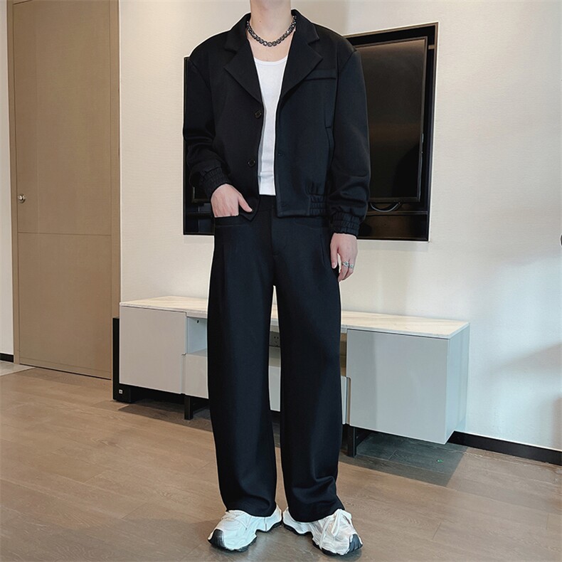 秋潮牌宽松发型师夜店纯色西服夹克两件套阔腿裤套装男TZ268-P205，男装夹克，电商B267