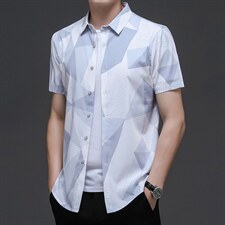 2023夏季新款印花短袖衬衫男装时尚百搭潮流中年男士免烫抗皱衬衣，男装衬衫，电商B212（原钱塘6029）