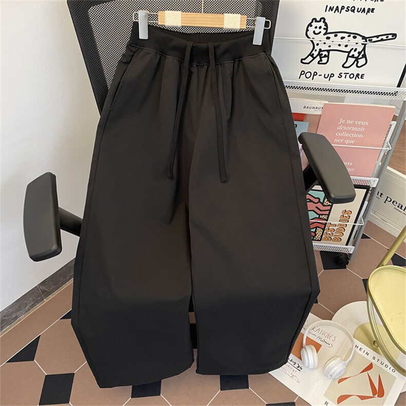 通勤垂坠黑色弯刀西裤ins休闲纯色夏季青少年潮直筒型HK45P48，男装休闲裤，星座1013-1