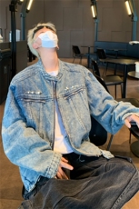 美式短款牛仔外套男高级感痞帅发型师潮牌男装垫肩立领牛仔衣夹克，男装夹克，星座505-2（原电商A260-1)