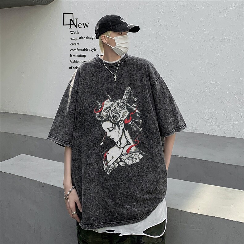 XZ203-SX278-P3824夏季新品水洗做旧短袖T恤.,男装T恤,星座203