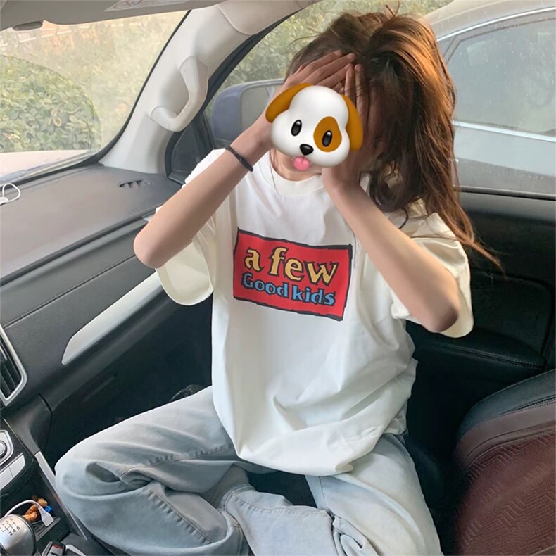 抖音得物供货210克宽松纯棉美式潮牌印花宽松落肩袖纯棉T恤AT2152图片