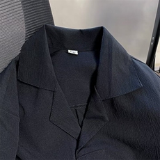 褶皱古巴领长袖衬衫高级感上衣宽松复古男士春秋潮流衬衣C690/P48，男装衬衫，星座506B