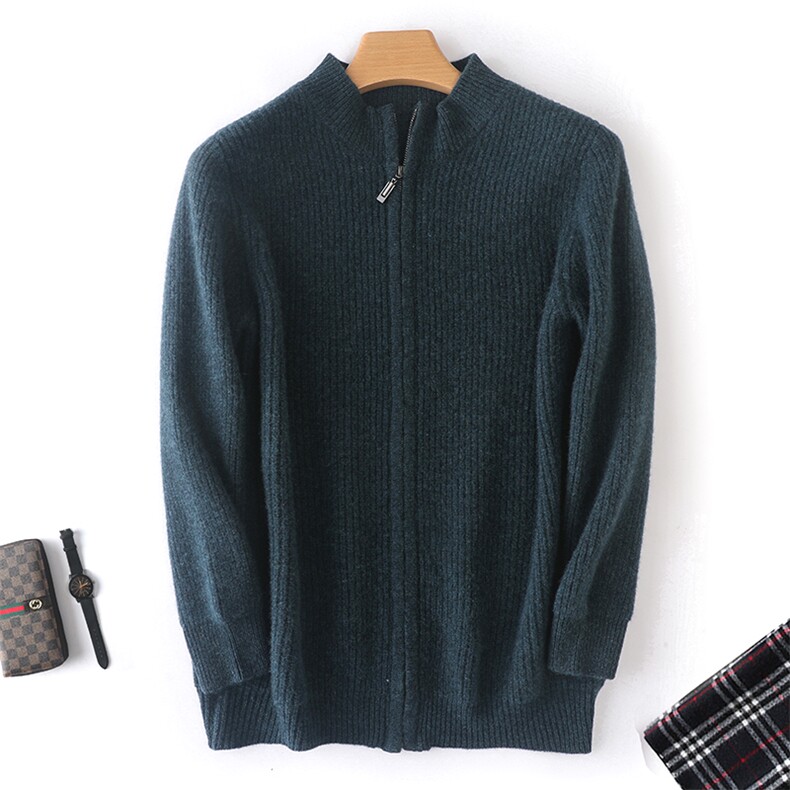 新款男士纯色拉链立领针织衫秋冬季新款男士开衫保暖毛衣男装,男装针织衫/毛衣,枫宸羊绒