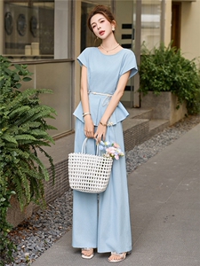 爆款夏装流行穿搭一整套女2025新款时尚套装收腰显瘦阔腿裤两件套图片