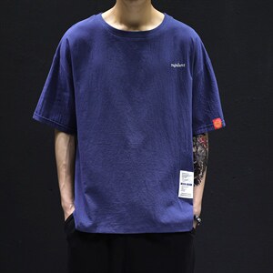 T215男士休闲大码棉麻亚麻夏季风T恤短袖胖高个男装青少年TEE，男装T恤，星座115A(原星座507）