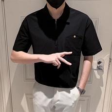 黑色2023夏装社会小伙男士纯色短袖衬衫男衬衣潮C3302-P58控价78，男装衬衫，电商A108